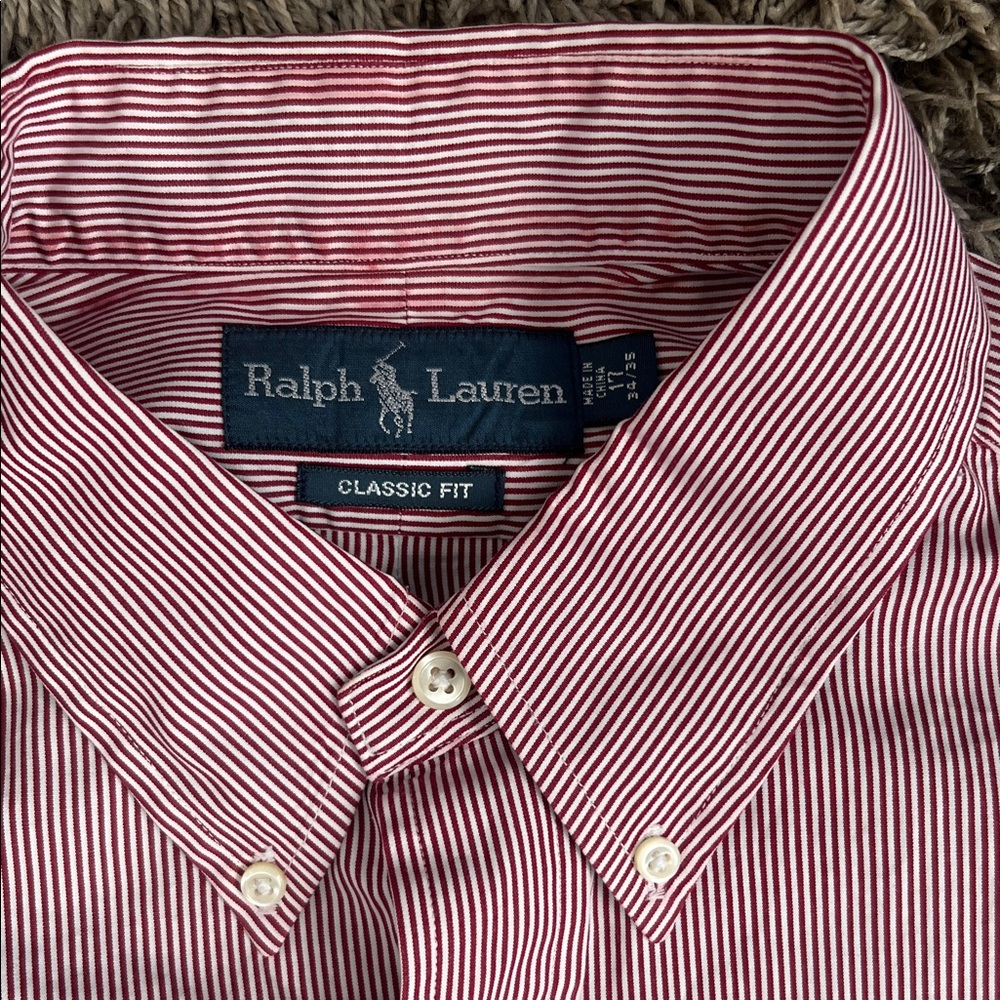 Polo by Ralph Lauren: Men's Light Red Striped Button-Down Shirt - Picture 2 of 4
